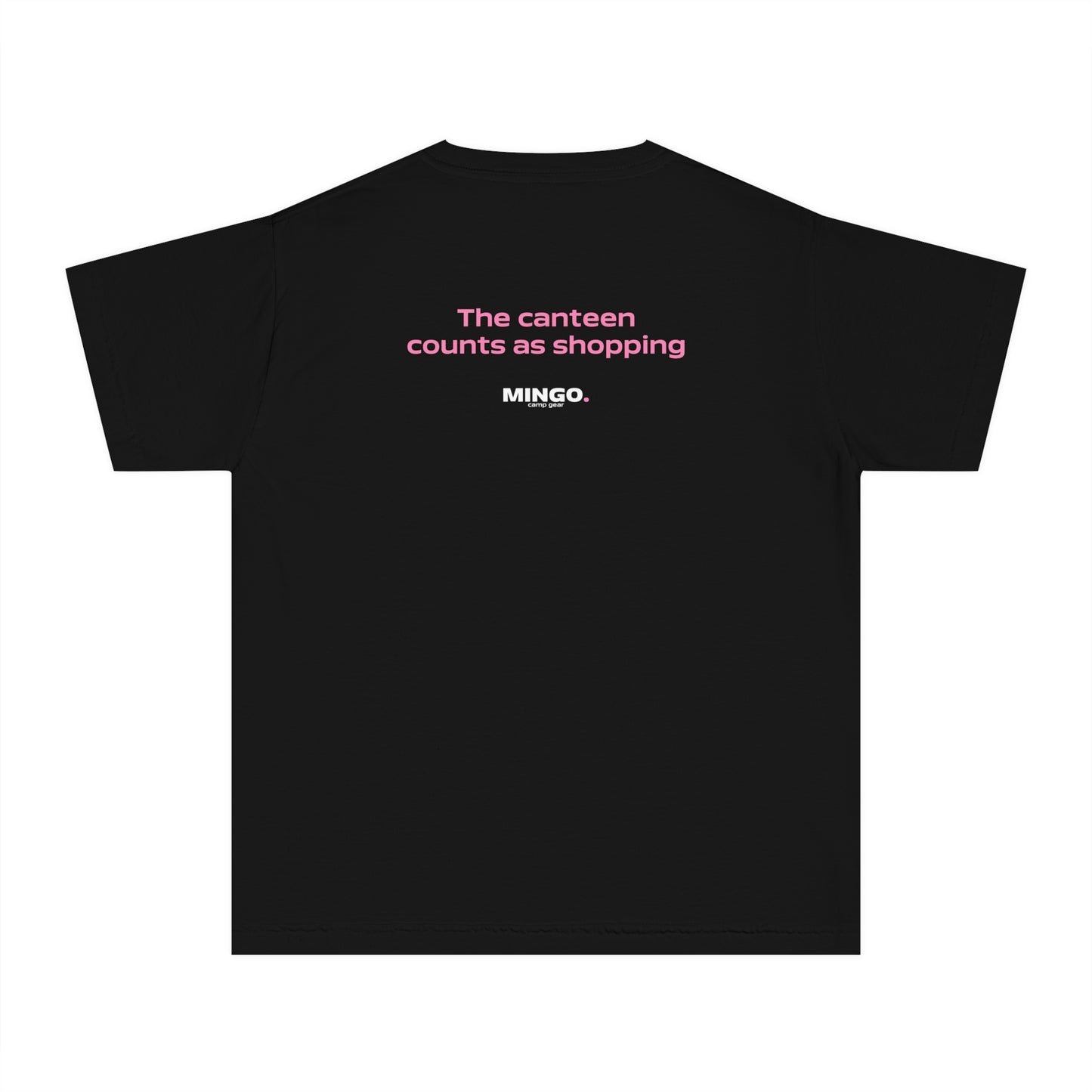 Camp: Canteen Counts as Shopping. Youthful Fun Tee: Quirky Flamingo Design for Everyday Cool, Summer Vibes, Gift for Kids, Back to School, Playful Fashion