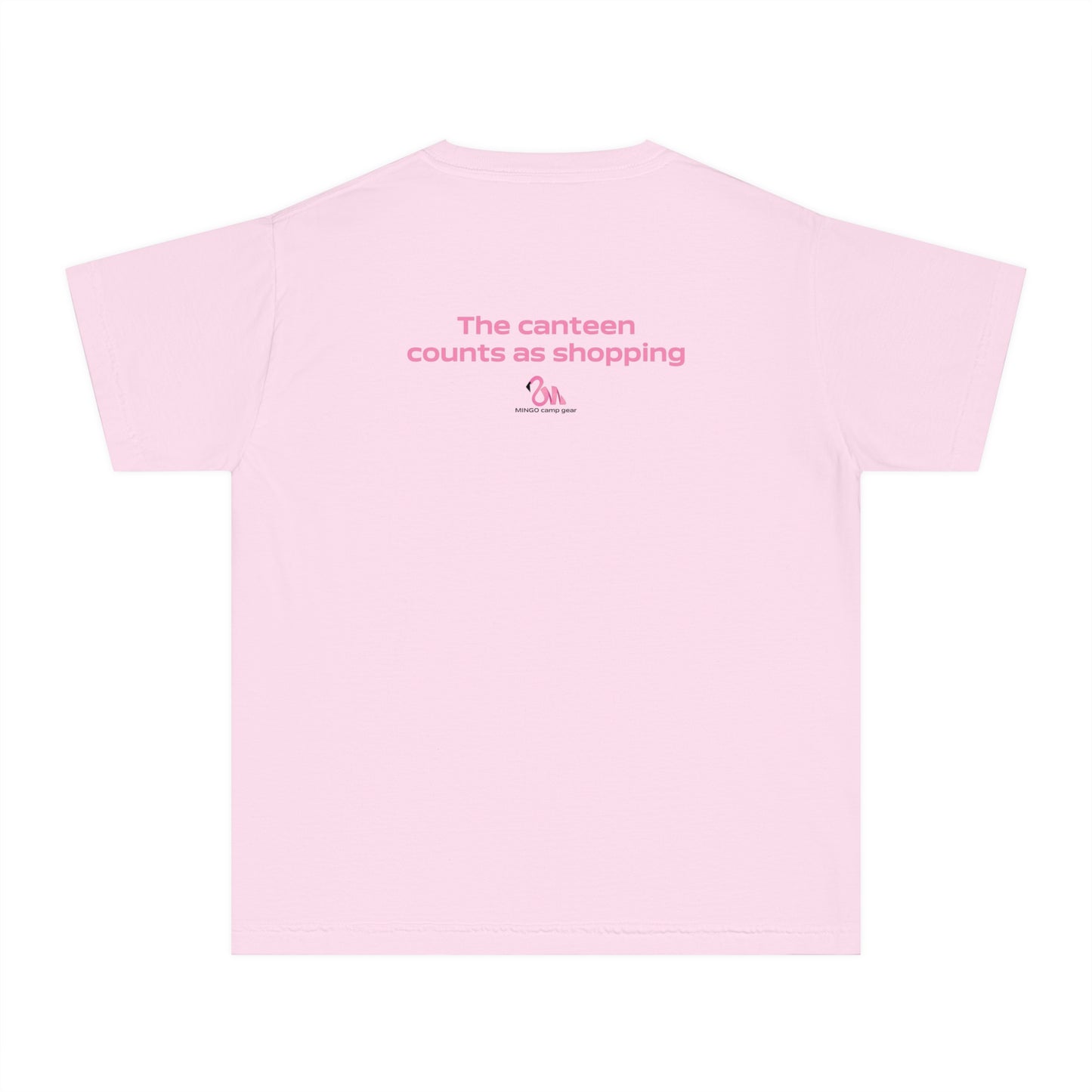 Camp: Canteen Counts as Shopping. Youthful Fun Tee: Quirky Flamingo Design for Everyday Cool, Summer Vibes, Gift for Kids, Back to School, Playful Fashion