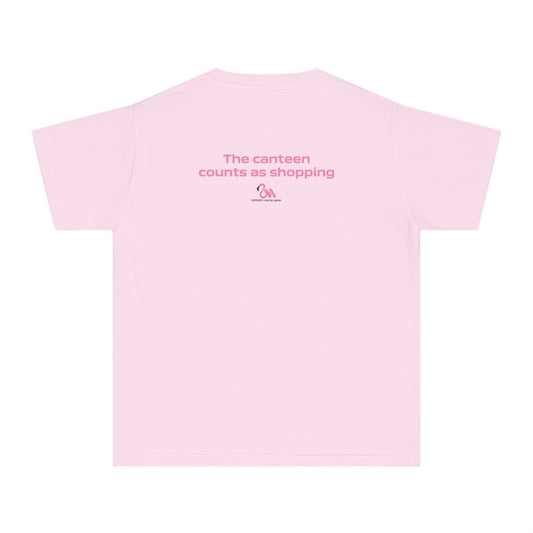 Camp: Canteen Counts as Shopping. Youthful Fun Tee: Quirky Flamingo Design for Everyday Cool, Summer Vibes, Gift for Kids, Back to School, Playful Fashion