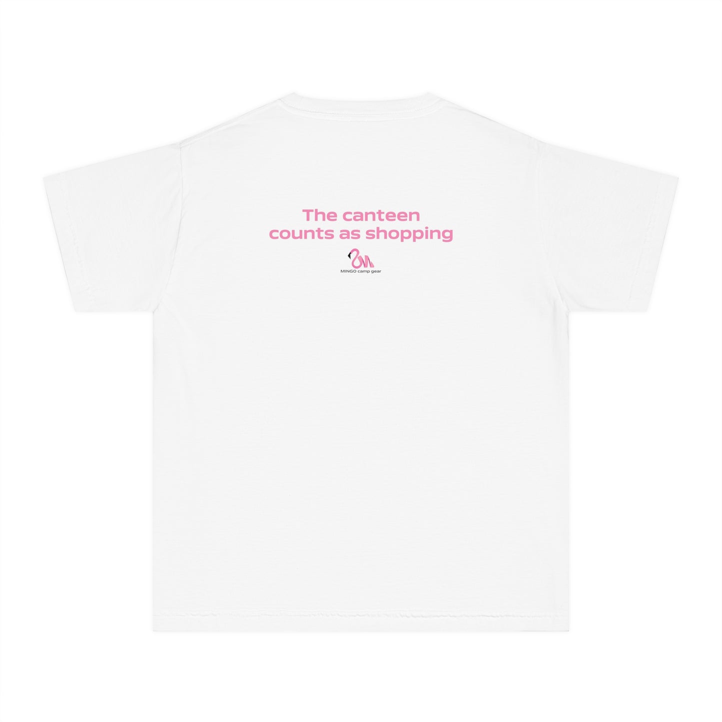 Camp: Canteen Counts as Shopping. Youthful Fun Tee: Quirky Flamingo Design for Everyday Cool, Summer Vibes, Gift for Kids, Back to School, Playful Fashion